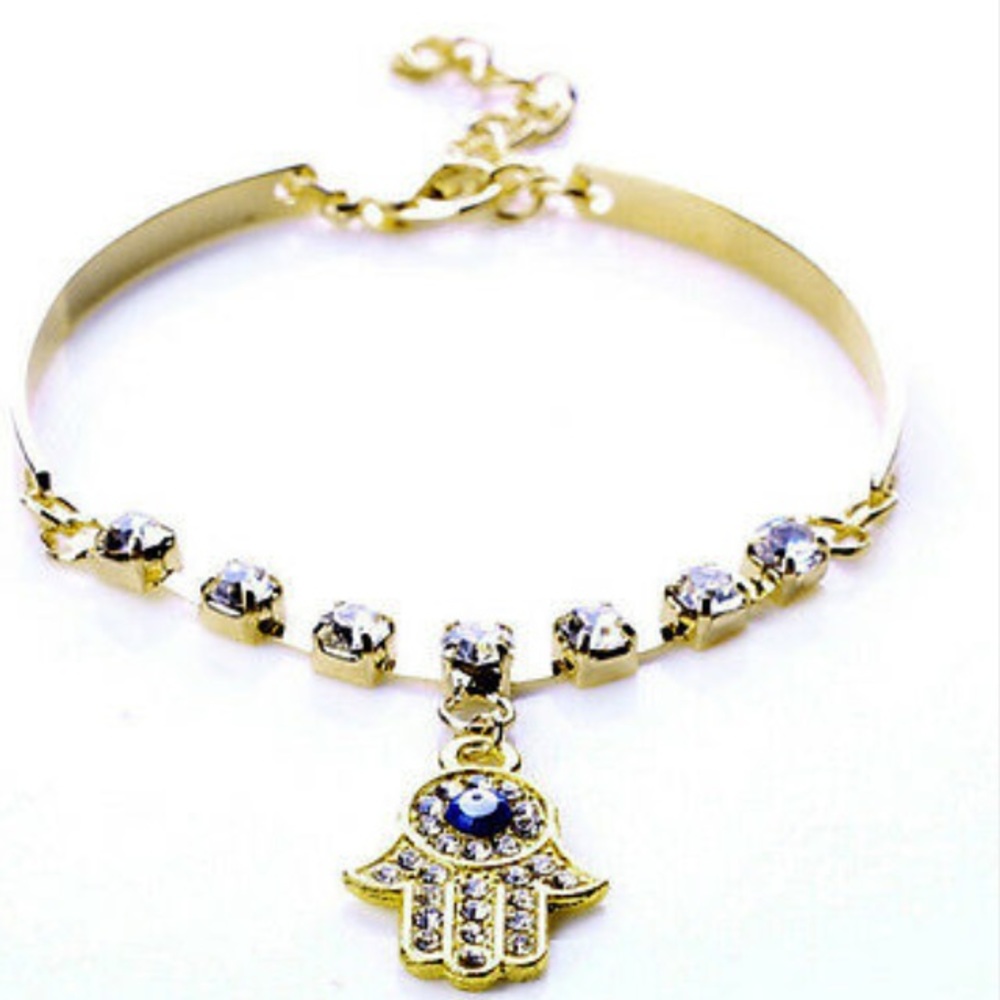 ❤️gorgeous delicate gold rhinestone hand&blue eye